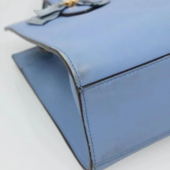 GUCCI Hand Bag Leather 2way Blue Gold 443089 Auth 121644